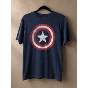 Marvel Captain America Sz M Shield Graphic Tee Navy Blue Short Sleeve T-Shirt